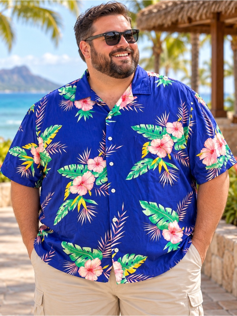 Polo Ralph Lauren 3X Big Hawaiian Shirt Rayon Hibiscus Floral Camp Aloha Blue